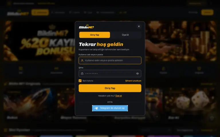 Giriş penceresi; Şifremi unuttum bağlantısı görünüyor