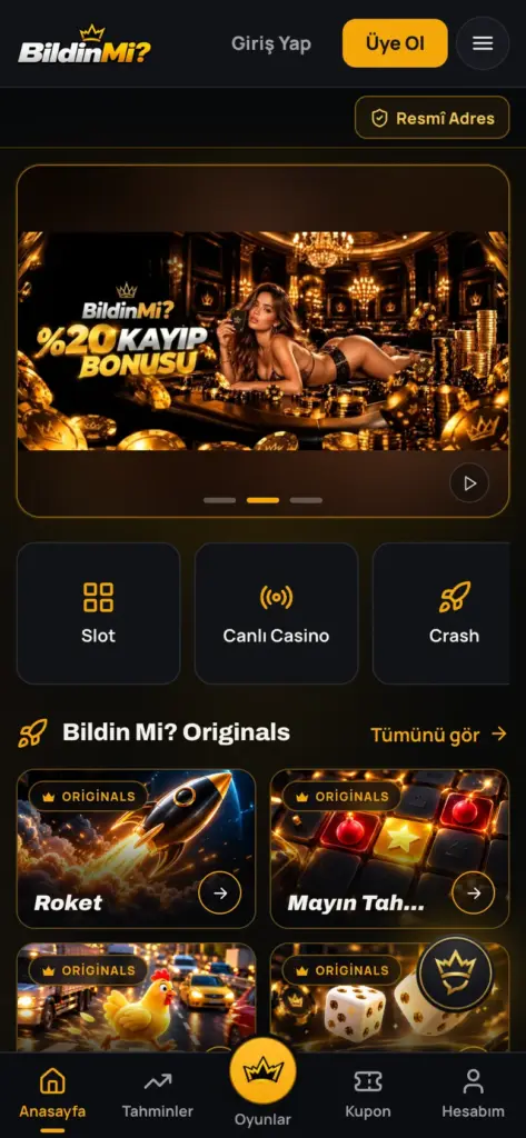 Mobil tarayıcıda BildinMi ana sayfası; sağ altta destek düğmesi