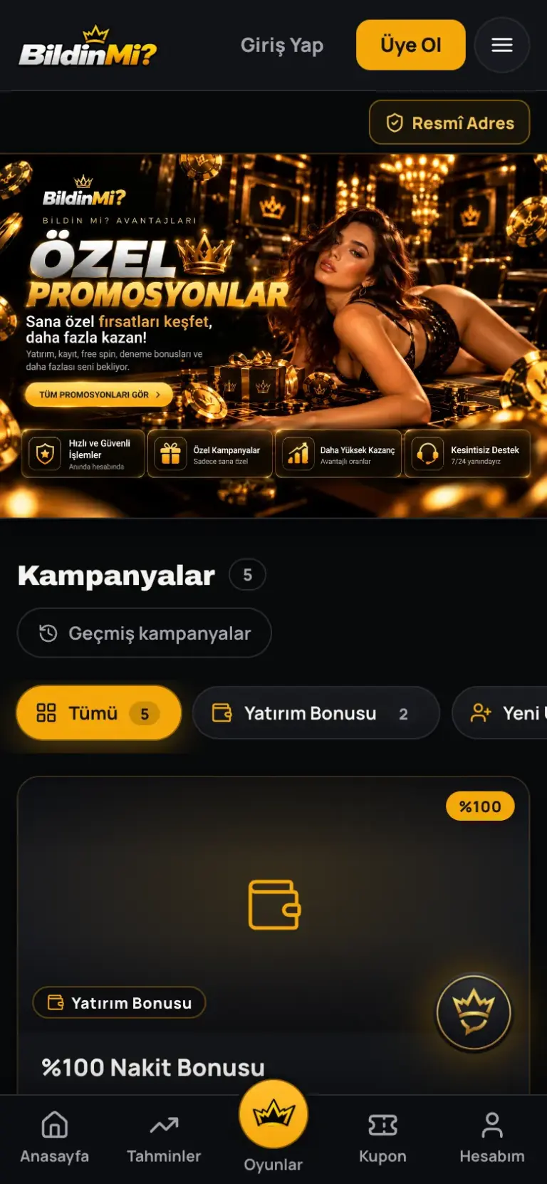 Kampanyalar sayfasının mobil görünümü